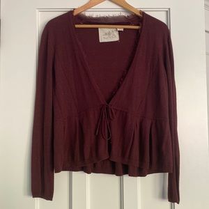 Anthropologie Peplum Cardigan with Fringe Detail Size L